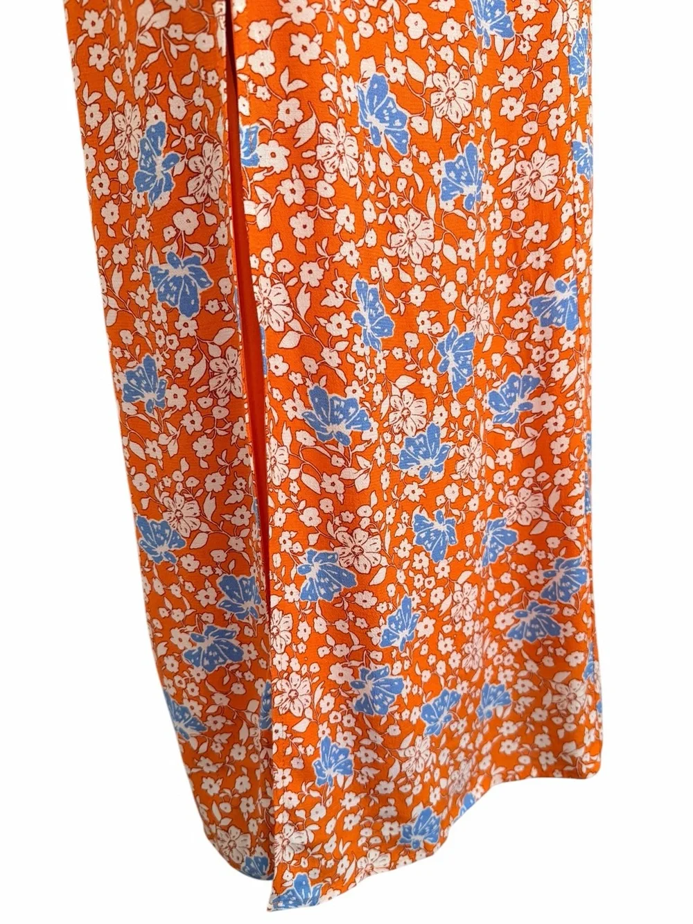 Maeve Anthropologie Lille Orange Blue Floral Side Slit Midi Skirt Size 4